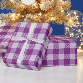 クリスマスクラシックとパステルパープルのバッファローチェック ラッピングペーパー