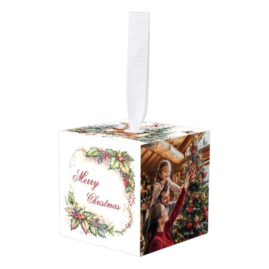 クリスマスクラシックの写真 キューブオーナメント (正面アングル)