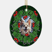 クリスマスクラシックグリーンプレイドレッドホリー葉ズ セラミックオーナメント (右)