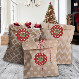 クリスマスクラシックツリーカスタムファミリーモノグラムレッド ラウンドシール