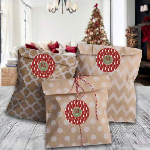 クリスマスクラシックツリーカスタムファミリーモノグラムレッド ラウンドシール