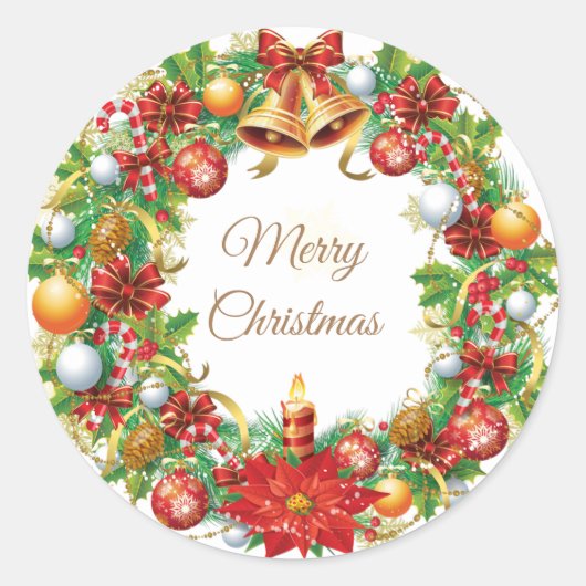 クリスマスクラシックラウンドステッカー ラウンドシール (正面)