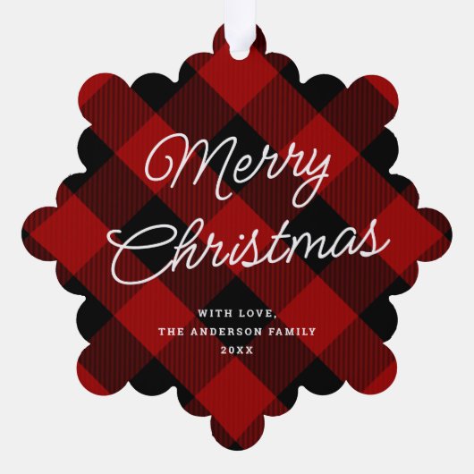 クリスマスクラシックレッドバッファロープライド写真ホリデー オーナメントカード (裏面)