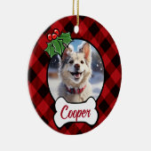 クリスマスクラシックレッドプレイドホリーベリー葉類 セラミックオーナメント (右)