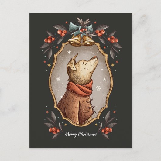 クリスマスクラシックヴィンテージ犬 シーズンポストカード (正面)