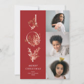 クリスマスクラシック赤葉はっきりしたJOYコラージュ写真 シーズンカード (正面)