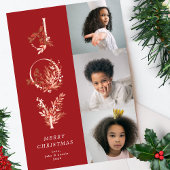 クリスマスクラシック赤葉はっきりしたJOYコラージュ写真 シーズンカード