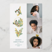 クリスマスクラシック造幣局の植物学JOYコラージュ写真 箔シーズンカード (正面)