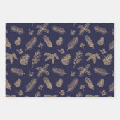 クリスマスクラシック金ゴールドパイン&ボタニックパターン ラッピングペーパーシート (正面3)