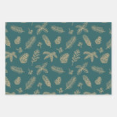 クリスマスクラシック金ゴールドパイン&ボタニックパターン ラッピングペーパーシート (正面)