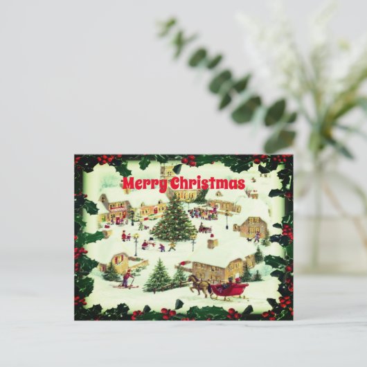 クリスマスクラシック雪のシーン挨拶 ポストカード (スタンド正面)