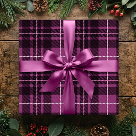 クリスマスクラシック・チェック ダークピンク ホリデー ターターンの包装紙 ラッピングペーパー