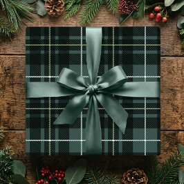 クリスマスクラシック プリント柄 ダークグリーン ホリデー タルタン ラッピングペーパー