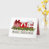 クリスマスクラシー赤い格子柄ギフト弓カード カード (黄色い花)