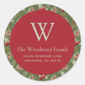 クリスマスクランベリーの緑のパターンアドレス ラウンドシール (正面)