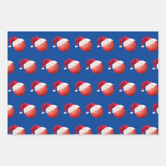 クリスマスクリケットボールスポーツサンタ ラッピングペーパーシート (正面)