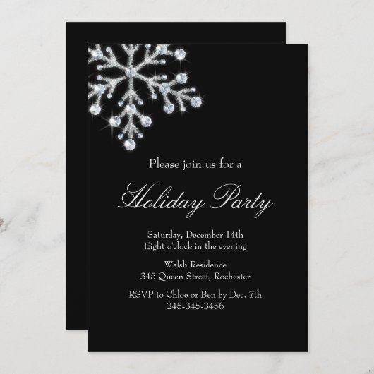 クリスマスクリスタルスノーフレーク（黒） 招待状 (正面/裏面)