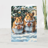 クリスマスクリスマスのプレゼントを持つハムスター カード (正面)