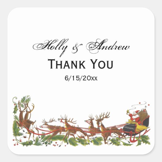 クリスマスクリスマスサンタスレイトインディア縁どー スクエアシール (正面)