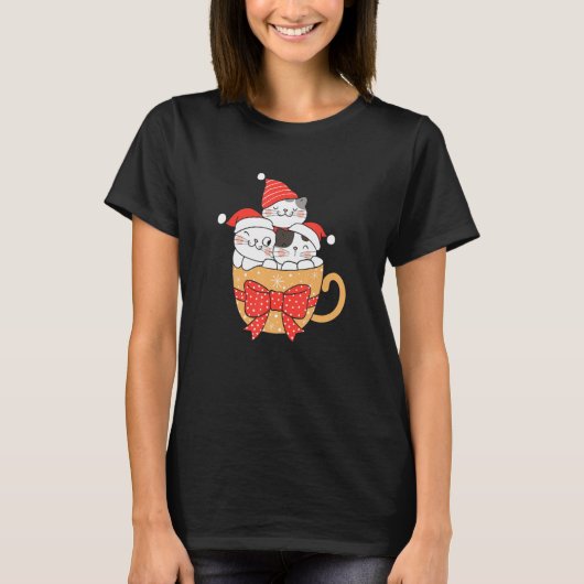クリスマスクリスマスネコSanta Claus Hat Tシャツ (正面)
