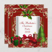 クリスマスクリスマスパーティー赤白金ゴールド緑 招待状 (正面/裏面)