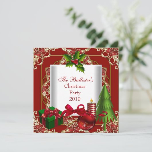 クリスマスクリスマスパーティー赤白金ゴールド緑 招待状 (スタンド正面)