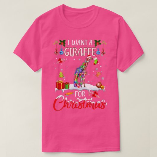 クリスマスクリスマスライトSanta Gのキリン Tシャツ (デザイン正面)