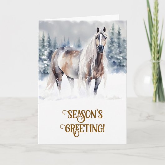 クリスマスクリスマス季節のごあいさつと馬 カード (正面)