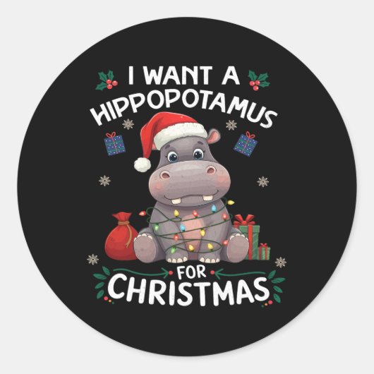 クリスマスクリスマス恋人おもしろいのヒポタマスが欲しい ラウンドシール (正面)