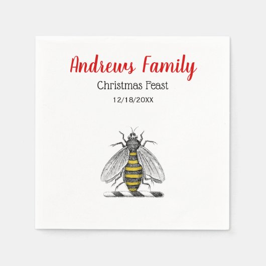 クリスマスクリスマス紋章ヴィンテージビーエンブレムC スタンダードカクテルナプキン (正面)