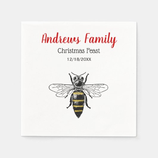 クリスマスクリスマス紋章ヴィンテージビー#2カラー スタンダードカクテルナプキン (正面)