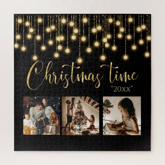 クリスマスクリスマス3フォトコラージョ素朴ン灯 ジグソーパズル (縦)