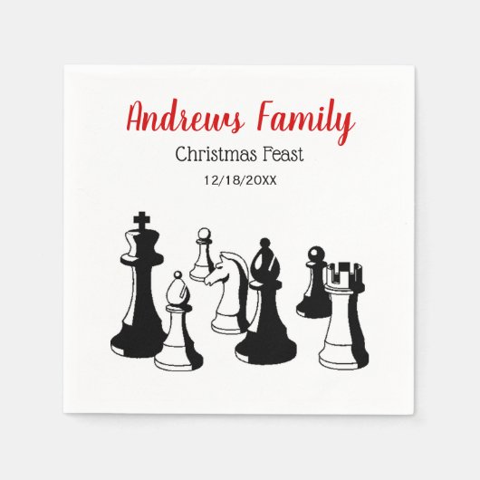 クリスマスクリスマス – チェス駒ヴィンテージアート#2 スタンダードカクテルナプキン (正面)
