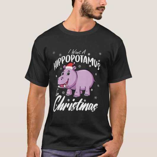 クリスマスクリスマスHippo T Sのカバが欲しい Tシャツ (正面)