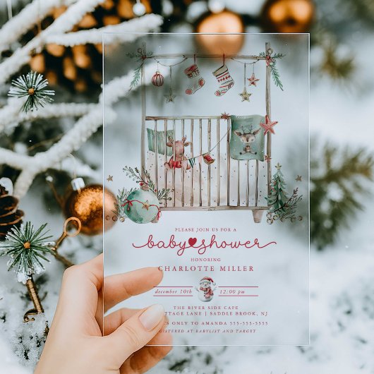 クリスマスクリブアクリルベビーシャワー招待状 アクリル招待状