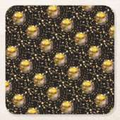 クリスマスクリブ出生シーンボードブルズスターリーシック スクエアペーパーコースター (正面)