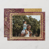 クリスマスクリムゾンと金ゴールド インビテーションポストカード (正面/裏面)