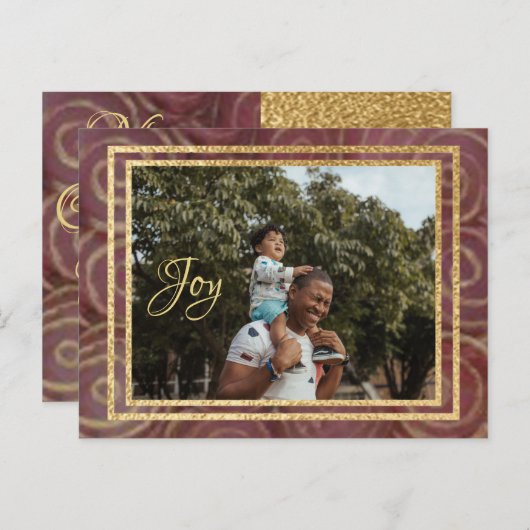 クリスマスクリムゾンと金ゴールド インビテーションポストカード (正面/裏面)