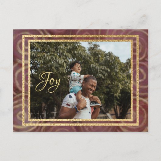 クリスマスクリムゾンと金ゴールド インビテーションポストカード (正面)