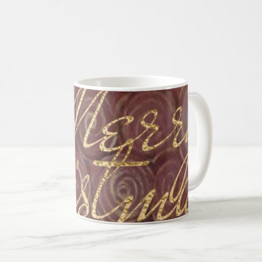 クリスマスクリムゾンと金ゴールド コーヒーマグカップ (正面右)