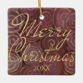 クリスマスクリムゾンと金ゴールド セラミックオーナメント