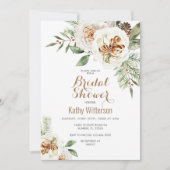 クリスマスクリーミーホワイトウィンターフローラブライダルシャワー 招待状 (正面)