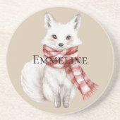 クリスマスクリームレッドホワイトペパーミントキツネと鹿 コースター (正面)