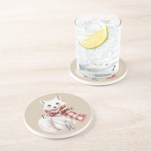 クリスマスクリームレッドホワイトペパーミントキツネと鹿 コースター (側面)