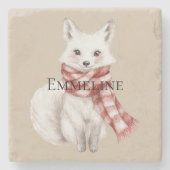 クリスマスクリームレッドホワイトペパーミントキツネと鹿 ストーンコースター (正面)