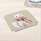 クリスマスクリームレッドホワイトペパーミントキツネと鹿 ペーパーコースター (アングル)