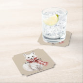 クリスマスクリームレッドホワイトペパーミントキツネと鹿 ペーパーコースター (インサイチュ)