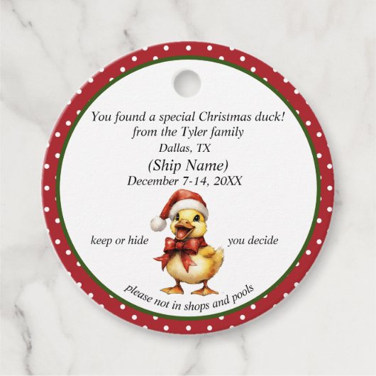 クリスマスクルージングアヒルラベル フェイバータグ (正面)