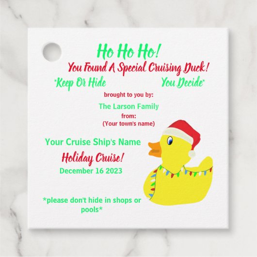 クリスマスクルージングダックラベル フェイバータグ (正面)