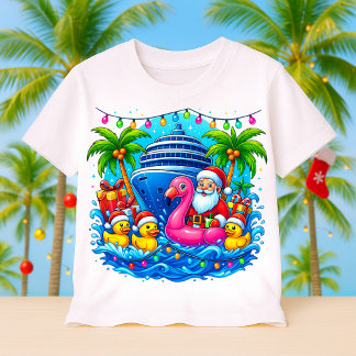 クリスマスクルーズのサンタ、クルーズするアヒル、船 Tシャツ